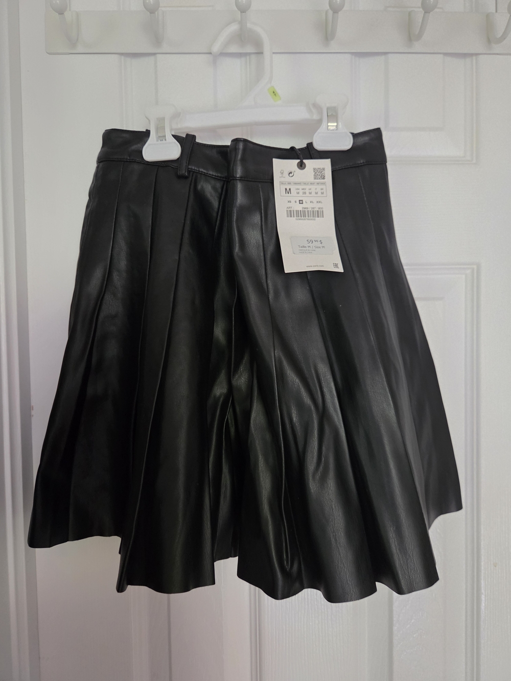 Zara Black Pleated Faux Leather Skater Skirt